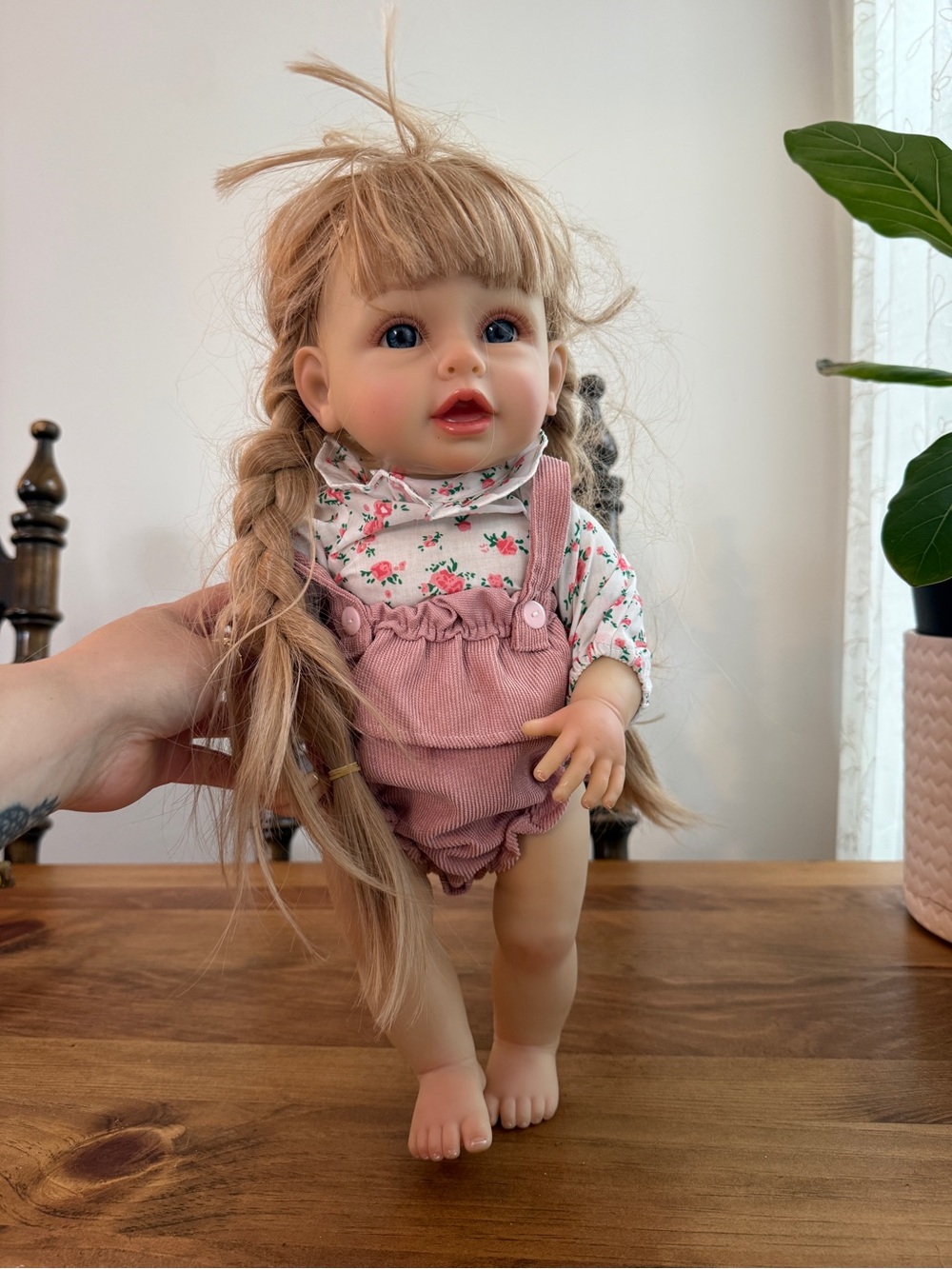 Adorable Baby Doll in Pink Corduroy Romper realistic reborn baby doll